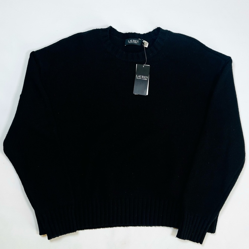 Women's LAUREN Ralph Lauren Black Crew Neck Sweater XL Wool Cotton